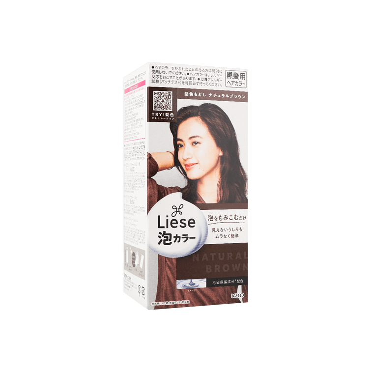 日本KAO花王 LIESE PRETTIA 泡沫染发剂 #自然棕色 单组入 附染发工具+护发素 COSME大赏第一位【网红黑茶色】
